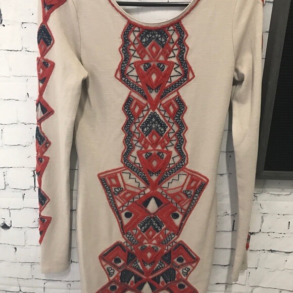 Free People Aztec Princess M Bodyon Dress long Sleeve Tribal | eBay