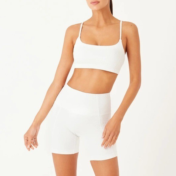 Gigi C Biker Shorts & Bra Set Ivory Textured Size XS-image