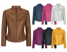 Ladies Womens Real Leather Vintage Slim Fit Biker Leather Jacket