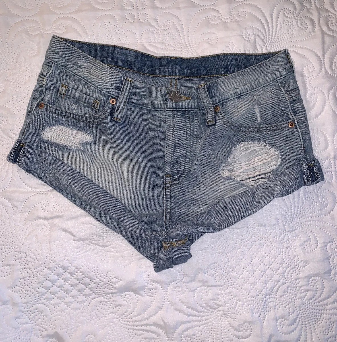 Short En Jean BDG Avec Boutonnière - Taille 25W - Bleu - Occasion Très Bon état