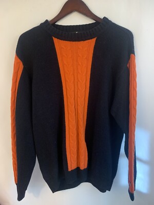 Ted Lapidus Sweater Paris Men Size L Large Orange Navy Blue Wool