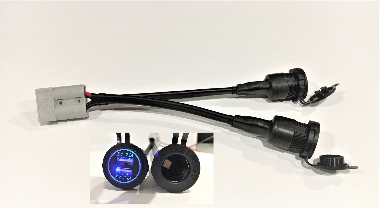 50 Amp Anderson Plug to 2.1A dual USB Charger and H/Duty Accessory (Cig