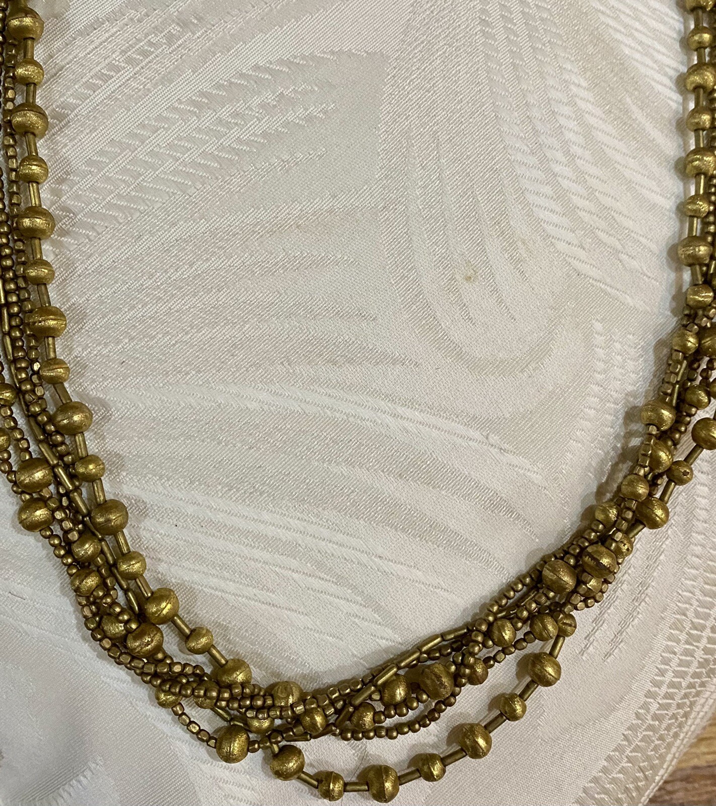 Multi 6 Strand Gold Beaded Statement Necklace 36”… - image 6