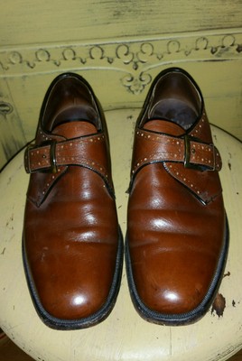 VINTAGE HANOVER TRUE TRED MONK STRAP DRESS SHOES HARNESS BROWN LEATHER 7.5 D