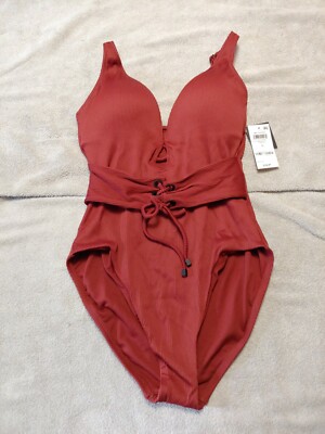bar III ribbed grommet lace up one piece swimesuit Size S