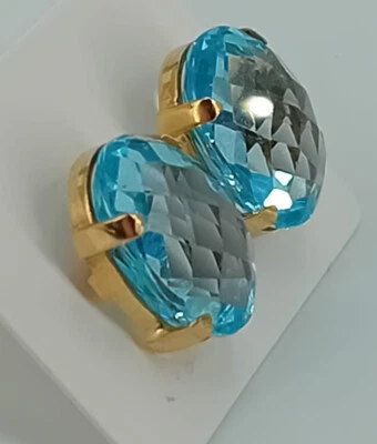 Boucles D'Oreilles Topaze Azzurro Hydrothermale En Or 18 Ct - Photo 1/4