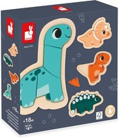 Janod Holz Dinosaurier Puzzle 2- 5 Teile Brandneu In Box 18 Monate Lernspielzeug