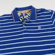 Robert Graham Polo Shirt Mens Medium Blue Stripe Casual