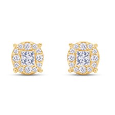 2/9 Ct Stud Earring Princess & Round Real Dia...