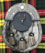 Scottish Kilt Sporran Stag Head Badge with Celtic Cantle Antique Finish Chain Be