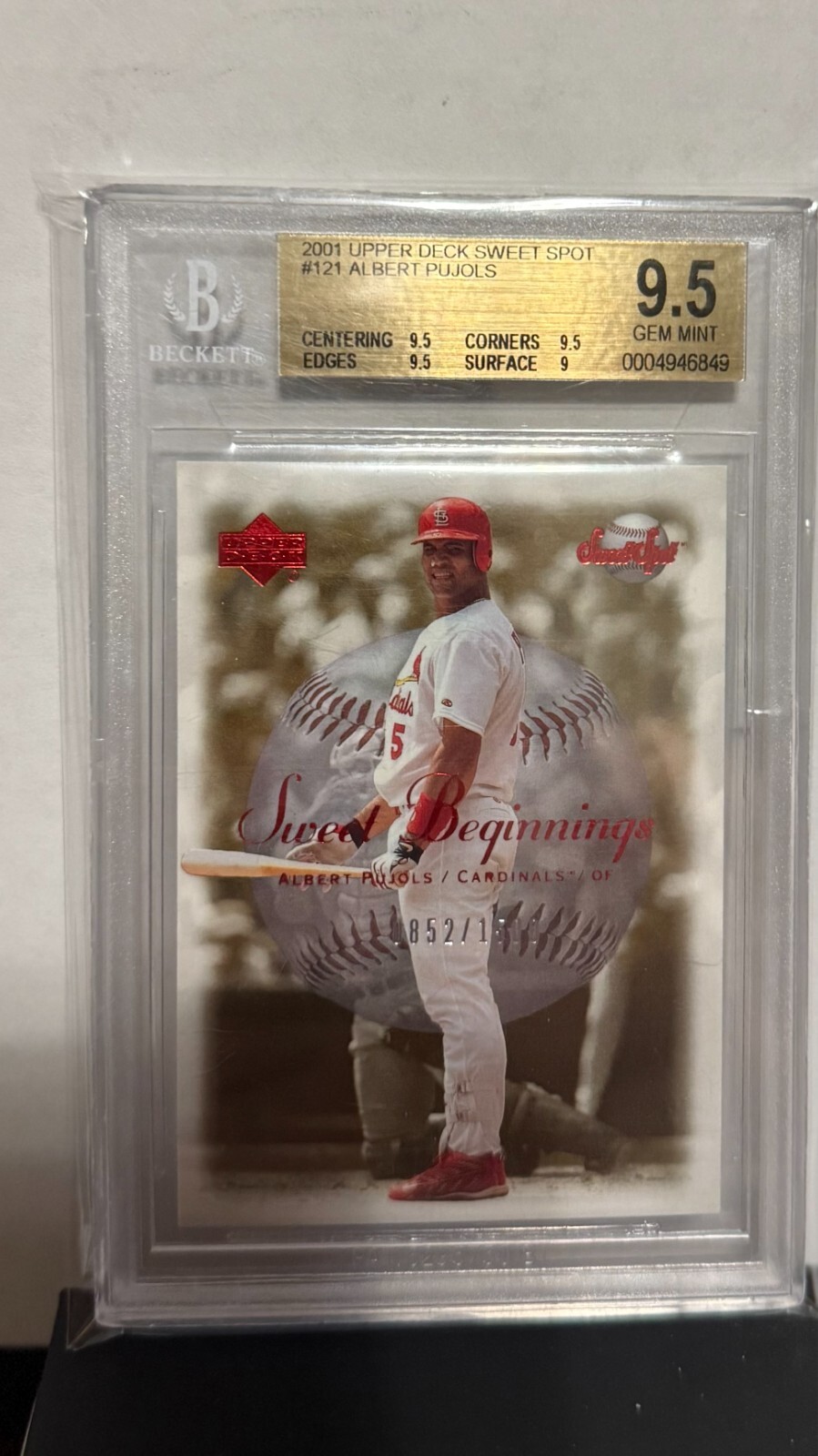 2001 Upper Deck Sweet Spot 121 Albert Pujols Cardinals RC 852/1500 BGS 9.5 UD