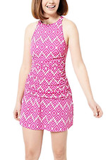 Denim  Co. Beach Halter Tankini with Skirt Berry Geo