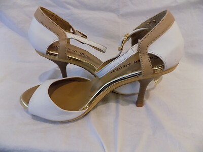 NEW CARMEN STEFFENS Brown White Peep Toe Strappy Heels Sz 37/39