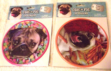 NEW Lot of 2 Doug the Pug 3D Puffy Plastic Stickers 6.5" Doggy Diameter