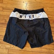 Vintage Nike Mens Trunks Shorts Black Mesh Black Tag Center Logo Spellout
