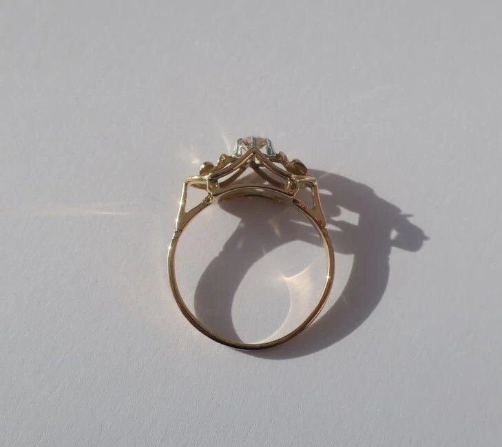 Bague Art Déco fiançailles diamant or bicolore massif 18 carats France - Photo 4/4