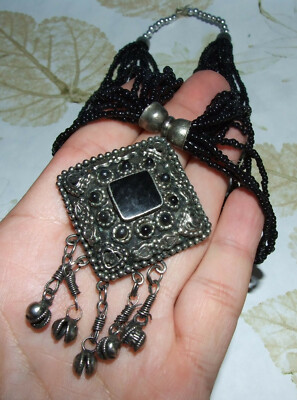 Collier Vintage Hématite + Pendentif Argent Grelots Berbère - Lot B3 - Occasion