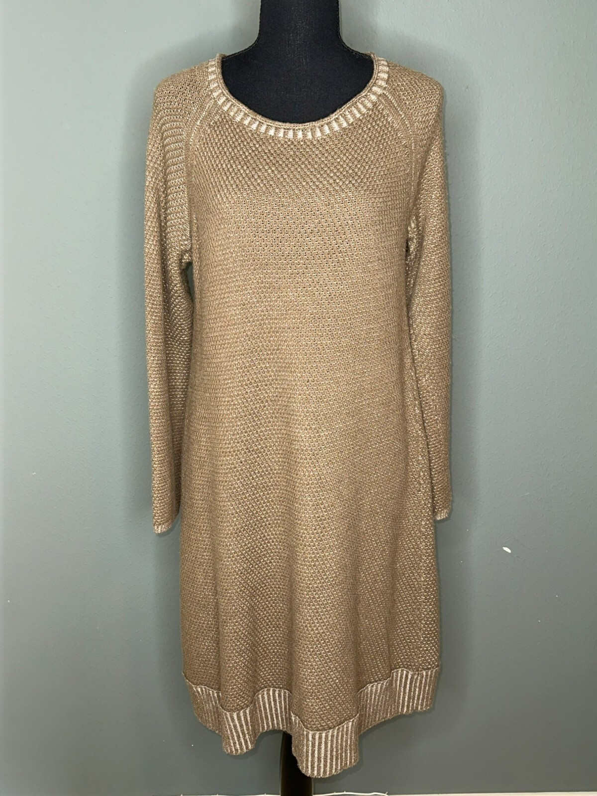 J. Jill Women's Small Tan Olive Brown Sweater Dress Knee Length Wool Blend NWOT