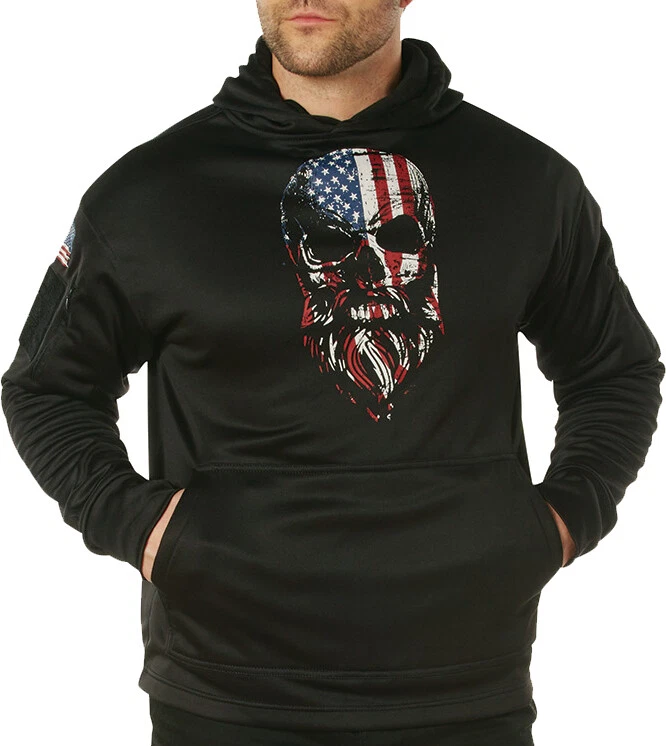 Rothco Black Concealed Carry Hoodie with USA Flag Bearded Skull Print Sweatshirt image 1