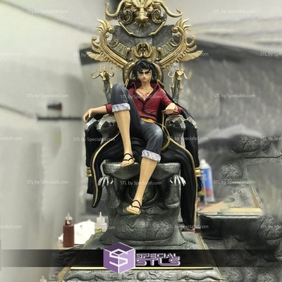 3D Print -Luffy on Throne from One Piece-Custom Resin Statue -9 inch -Anime Gray