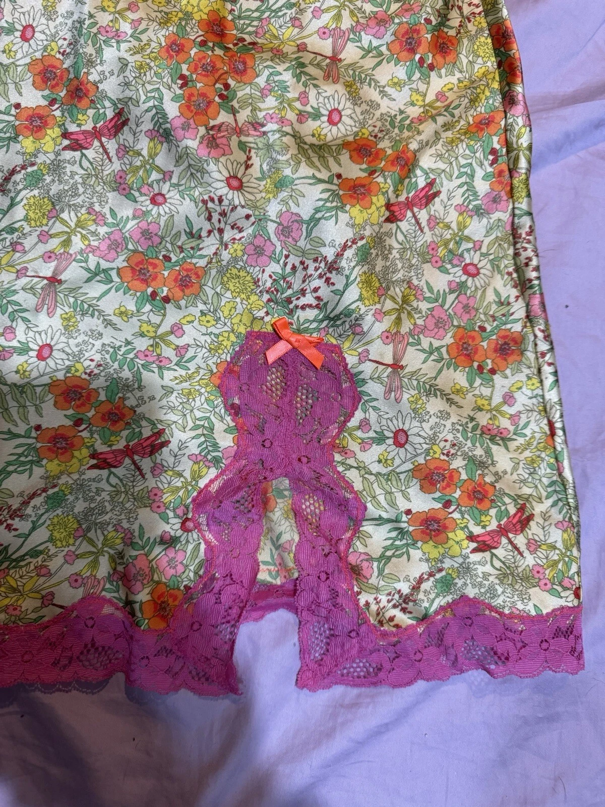 UNDERCOVER Abito Victoria's Secret giallo raso Ditsy floreale arancione pizzo slip S