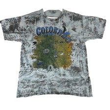 Vintage 90's Colorado Map Double Sided All Over Print T Shirt Men's XL AOP
