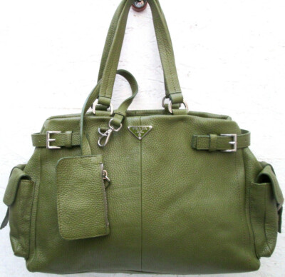 -PRADA große Handtasche Leder waldgrün sehr guter Zustand Original