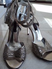 Nina Cannes Champagne Studded Stiletto Evening Sandals 9M