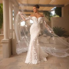 Exquisite Mermaid Wedding Dress Detachable Sweetheart Lace Appliques Bridal Gown