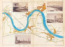Thames map Kew Mortlake Barnes Chiswick Hammersmith Bridge Putney Fulham c1885