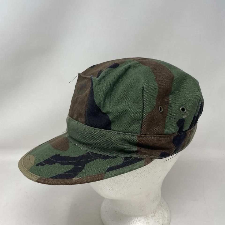 VINTAGE USGI Utility Cap Hat Woodland Camo USMC Logo Medium USA 80s - Image 3 of 4