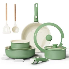 Ceramic Nonstick Cookware Set, Healthy,Non Toxic,17-Pieces Pots and Pans Set ...