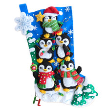 NEW Finished Bucilla Felt Christmas Stocking - Penguin Tree Trimming - Handmade