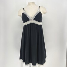 Victorias Secret Black Lace Trim Babydoll Nightie Chemise Large Y2K Fairy Grunge