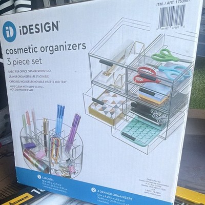 iDesign Clear Plastic Makeup Organizer Set Stackable Removable Inserts 5pc