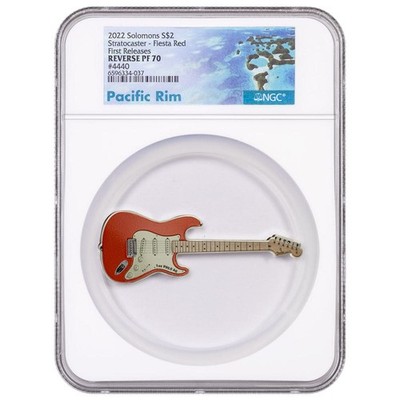 2022 $2 Fender Fiesta Red Stratocaster Guitar Shaped 1 oz Silver Coin NGC PF70