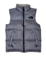 The North Face Nuptse 700 Down Fill Vest Men Small Puffer Gray Full Zip