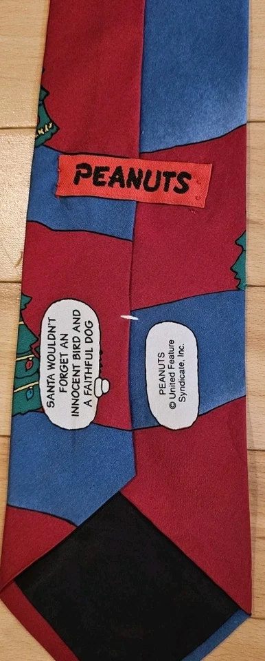 Vintage Peanuts Christmas Tree Tie Charlie Brown Snoopy 100% Silk Red Made in US - Image 3 of 4