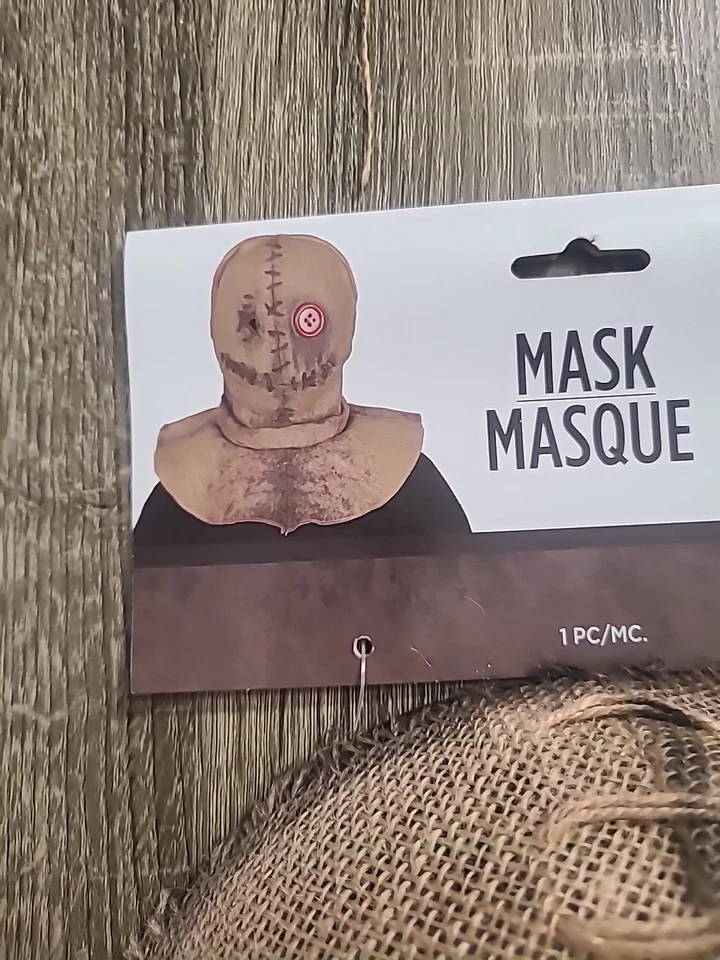 Scary Halloween Burlap Sack With Button And Neck Shroud With Elastic Strap - Image 4 of 4