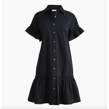 J.Crew Petite Ruffle Sleeve Mini Shirt Dress Cotton Classic Black US 2P NWT