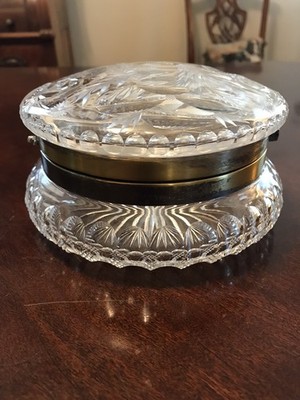 Antique American Brilliant Period Cut Glass and Silver Plate Vanity Box Hinged