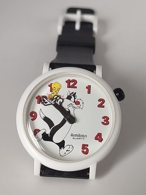 Vtg Sylvester & Tweety Armitron Quartz Moving Hands Watch 100ft Water Resistant 