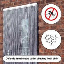 214cm x 90cm Aluminium Door Fly Screen Metal Chain Curtain Insect Pest Blinds UK
