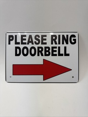 Please Ring Doorbell Arrow Right Metal Sign 8x5.5.