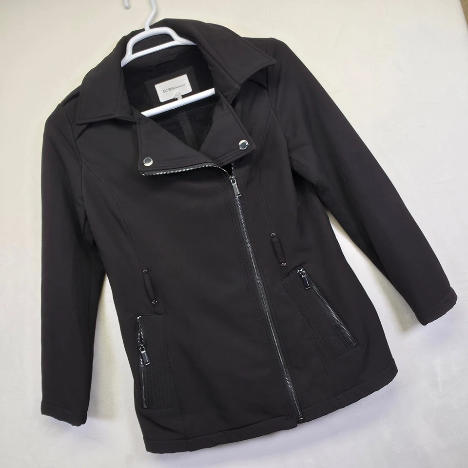 BCBGeneration Moto Jacket Womens M Black Asymmetric Structured Minimalist Sleek - Image 2 of 4