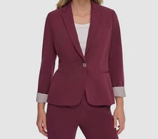 Tommy Hilfiger Women  s Red Single-Button Long-Sleeve Blazer Jacket Size 6