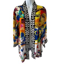 John Mark Nwt Open Front 3/4 Sleeve Embroidered Kimono Top Medium