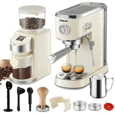 20 Bar Espresso Machine & Burr Grinder Combo, 35 Precise Grind Settings, Profess