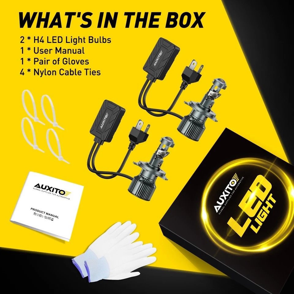 2-20X AUXITO H4 9003 HB2 30000LM LED farol alto lâmpadas de feixe baixo 6500K Y19 EAH - Imagem 4 de 4