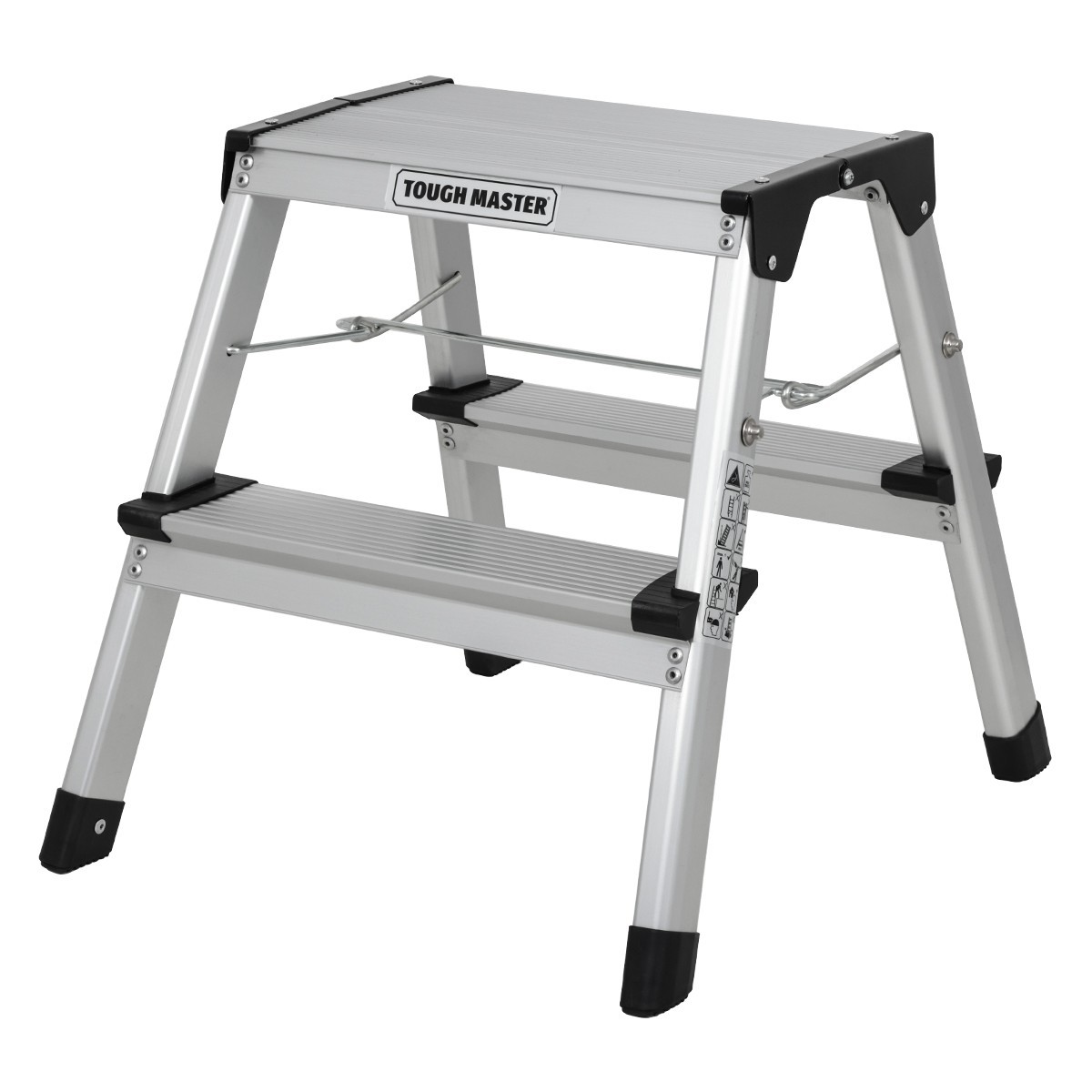 Foldable 2 Step Ladder 20X33.5cm Aluminium Platform 150kg Capacity TOUGH MASTER